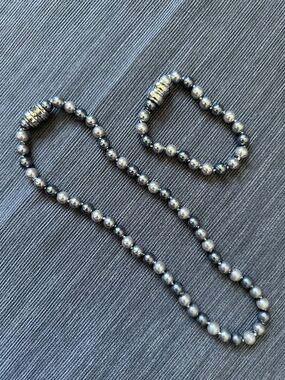 Faux gray pearl necklace bracelet combo magnetic clasps
